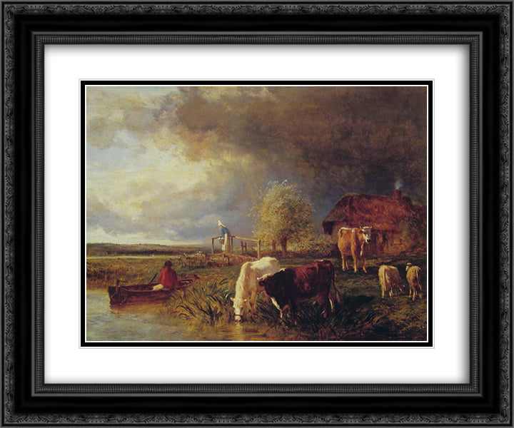 Approaching Storm 24x20 Black Ornate Wood Framed Art Print Poster with Double Matting by Troyon, Constant