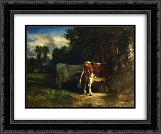 Cows in a Landscape 24x20 Black Ornate Wood Framed Art Print Poster with Double Matting by Troyon, Constant
