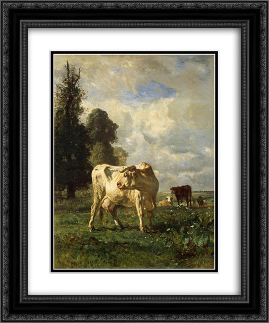 Cows in the Field 20x24 Black Ornate Wood Framed Art Print Poster with Double Matting by Troyon, Constant