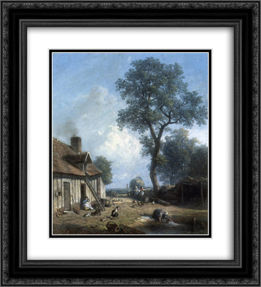 Figures in a Farmyard 20x22 Black Ornate Wood Framed Art Print Poster with Double Matting by Troyon, Constant
