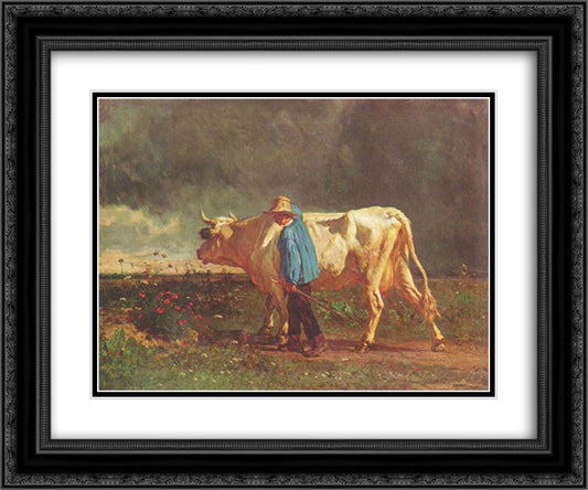 Herdsman 24x20 Black Ornate Wood Framed Art Print Poster with Double Matting by Troyon, Constant