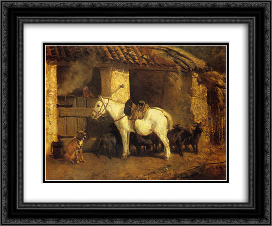 Outside the Stable 24x20 Black Ornate Wood Framed Art Print Poster with Double Matting by Troyon, Constant