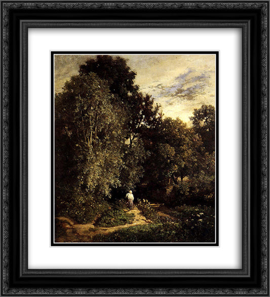 Path in a Small Wood 20x22 Black Ornate Wood Framed Art Print Poster with Double Matting by Troyon, Constant