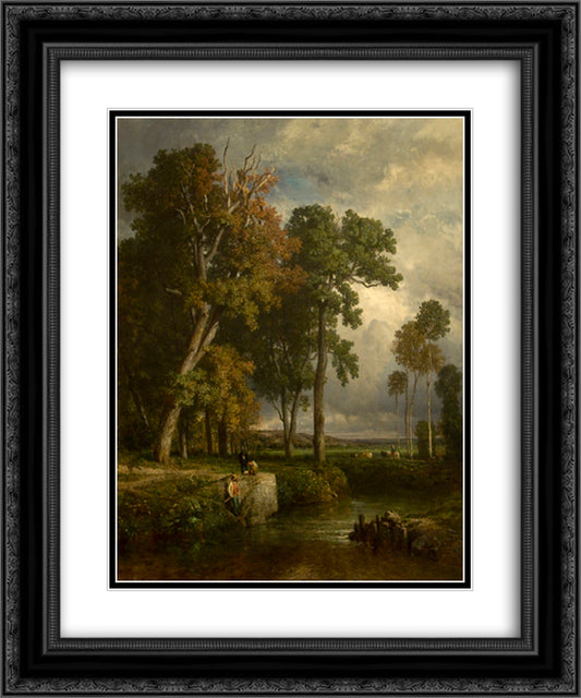The Angler 20x24 Black Ornate Wood Framed Art Print Poster with Double Matting by Troyon, Constant