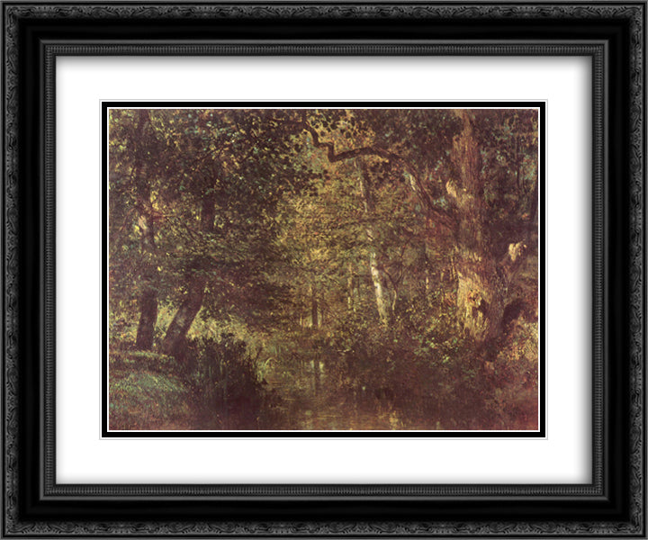 Watercourse in the woods 24x20 Black Ornate Wood Framed Art Print Poster with Double Matting by Troyon, Constant