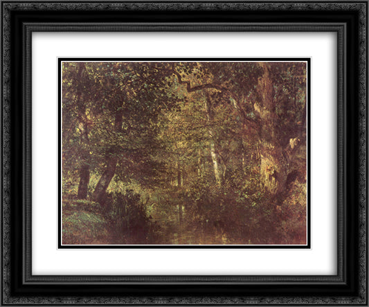 Watercourse in the woods 24x20 Black Ornate Wood Framed Art Print Poster with Double Matting by Troyon, Constant