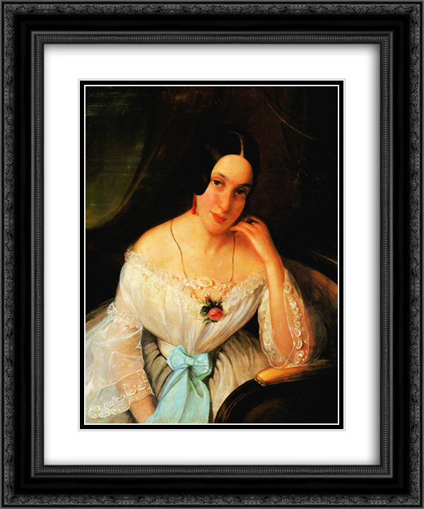 Portrait of a woman 20x24 Black Ornate Wood Framed Art Print Poster with Double Matting by Rosenthal, Constantin Daniel