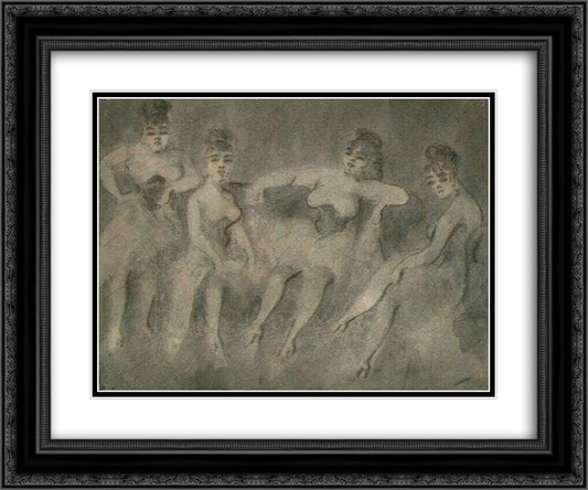 Four Women on a Sofa 24x20 Black Ornate Wood Framed Art Print Poster with Double Matting by Guys, Constantin