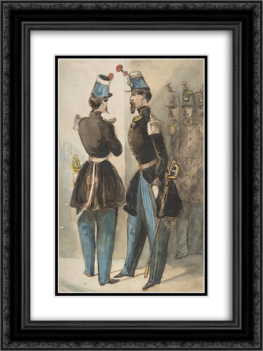 Officers of the Guard 18x24 Black Ornate Wood Framed Art Print Poster with Double Matting by Guys, Constantin