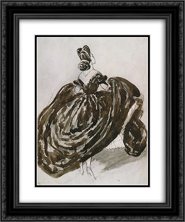 Parisienne Seen from the Back 20x24 Black Ornate Wood Framed Art Print Poster with Double Matting by Guys, Constantin