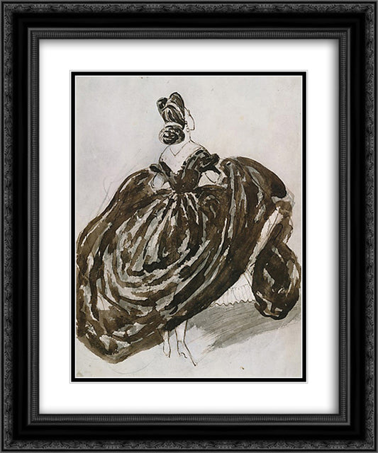 Parisienne Seen from the Back 20x24 Black Ornate Wood Framed Art Print Poster with Double Matting by Guys, Constantin