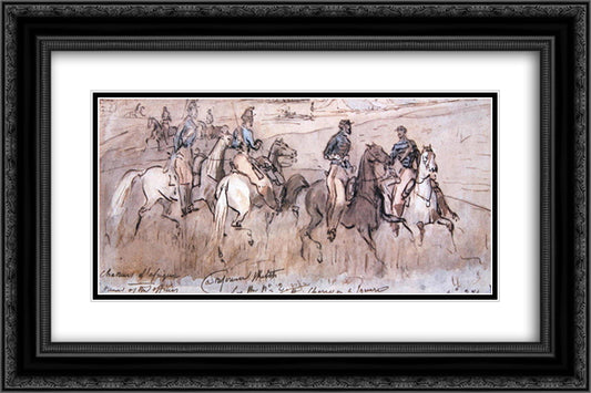 The Chasseurs d'Afrique during the Crimean War of 1854 24x16 Black Ornate Wood Framed Art Print Poster with Double Matting by Guys, Constantin