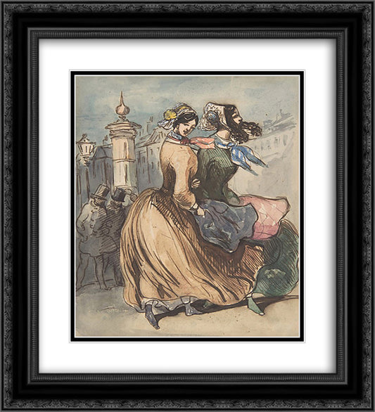 Two Grisettes 20x22 Black Ornate Wood Framed Art Print Poster with Double Matting by Guys, Constantin