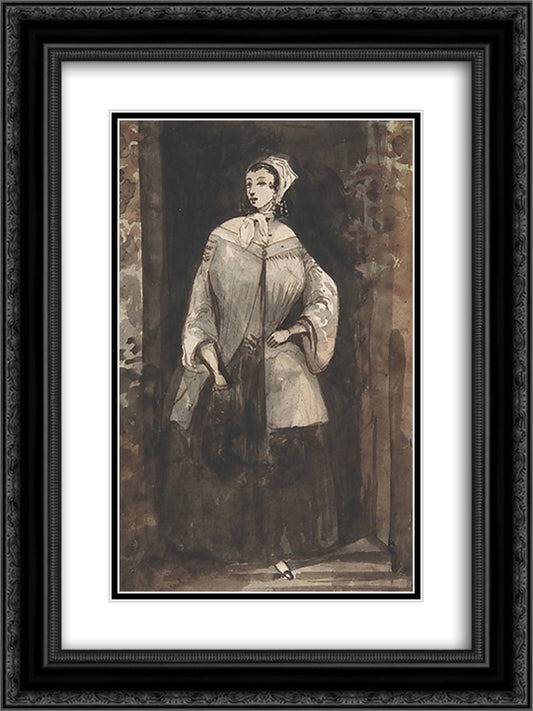 Woman Standing in a Doorway 18x24 Black Ornate Wood Framed Art Print Poster with Double Matting by Guys, Constantin