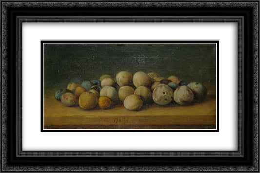 Plums at the Edge of the Table 24x16 Black Ornate Wood Framed Art Print Poster with Double Matting by Stahi, Constantin
