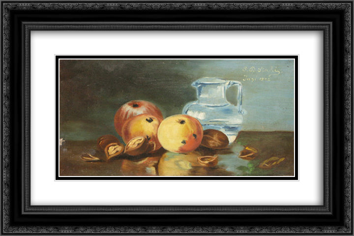 Still Life With Fruit 24x16 Black Ornate Wood Framed Art Print Poster with Double Matting by Stahi, Constantin