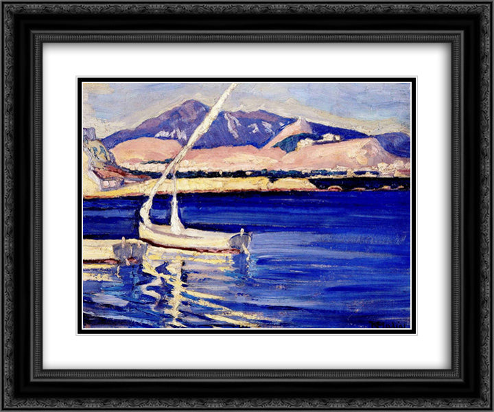 Turkish Harbour 24x20 Black Ornate Wood Framed Art Print Poster with Double Matting by Maleas, Constantine