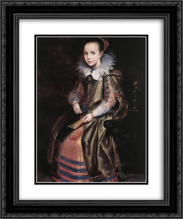 Elisabeth (or Cornelia) Vekemans as a Young Girl 20x24 Black Ornate Wood Framed Art Print Poster with Double Matting by Vos, Cornelis de