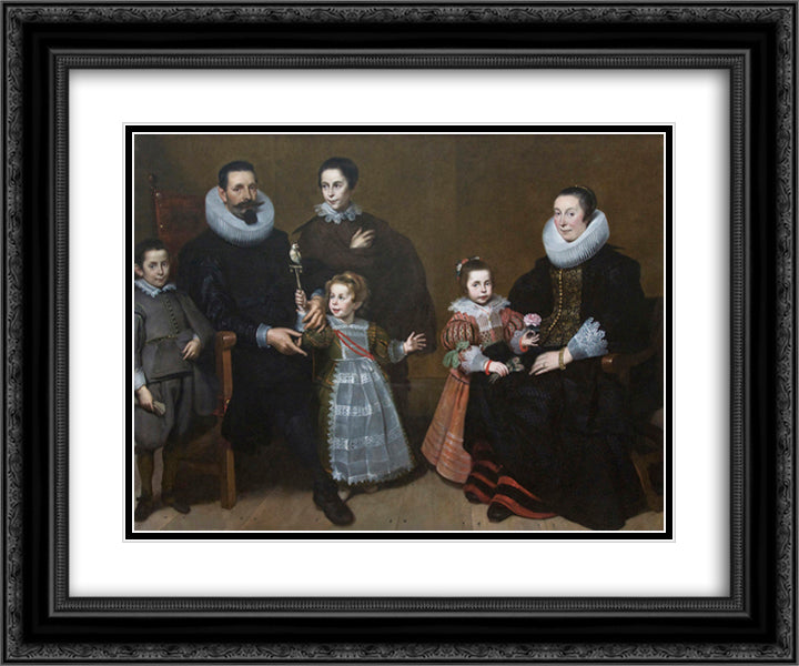 Family Portrait 24x20 Black Ornate Wood Framed Art Print Poster with Double Matting by Vos, Cornelis de