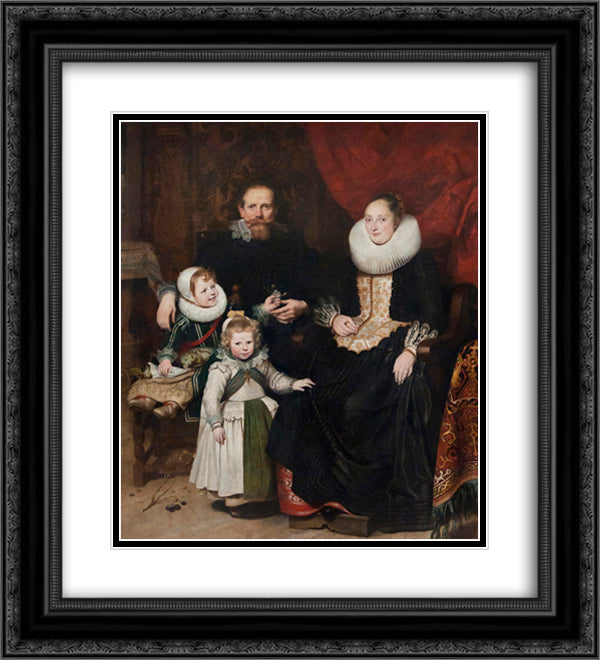 Portrait of the Artist with his Family 20x22 Black Ornate Wood Framed Art Print Poster with Double Matting by Vos, Cornelis de
