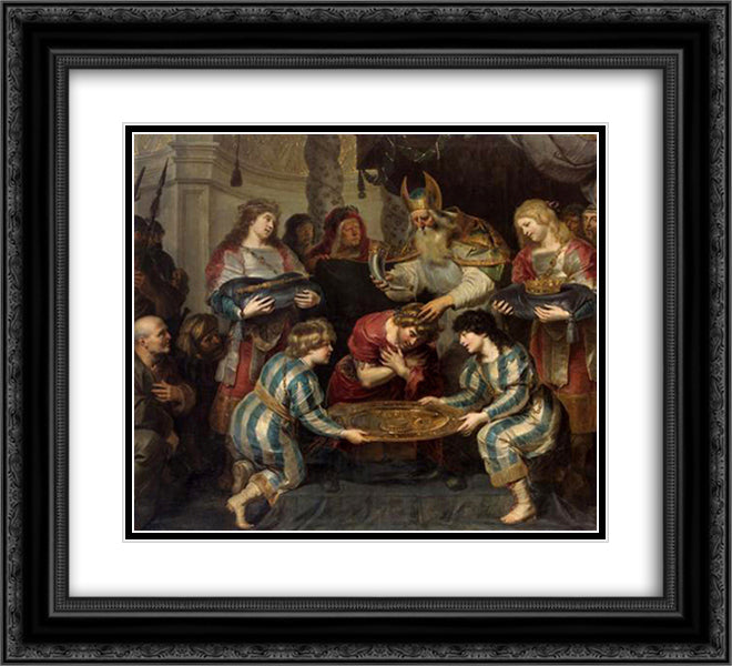 Salbung Salomos 22x20 Black Ornate Wood Framed Art Print Poster with Double Matting by Vos, Cornelis de
