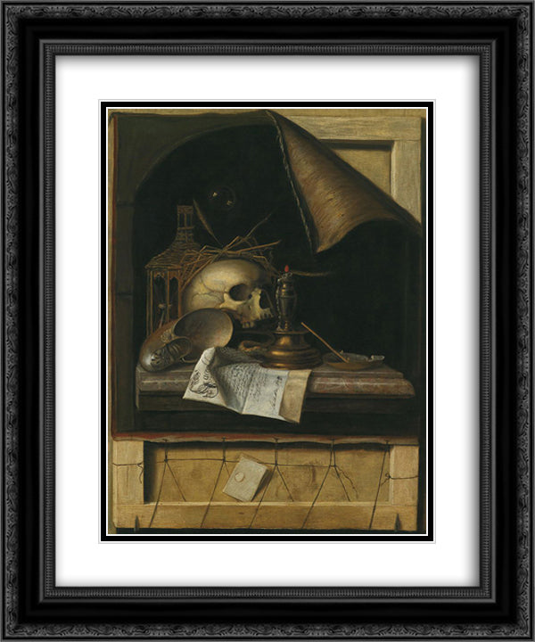 Vanitas 20x24 Black Ornate Wood Framed Art Print Poster with Double Matting by Gysbrechts, Cornelis Norbertus