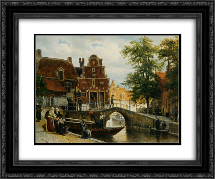 A View of Franeker with the Zakkendragershuisje 24x20 Black Ornate Wood Framed Art Print Poster with Double Matting by Springer, Cornelis