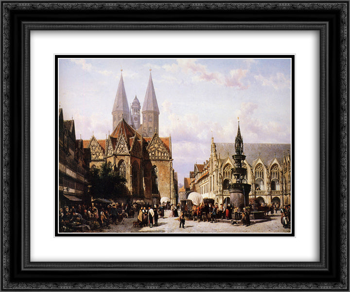 Altstadtmarkt in Brunswijk 24x20 Black Ornate Wood Framed Art Print Poster with Double Matting by Springer, Cornelis