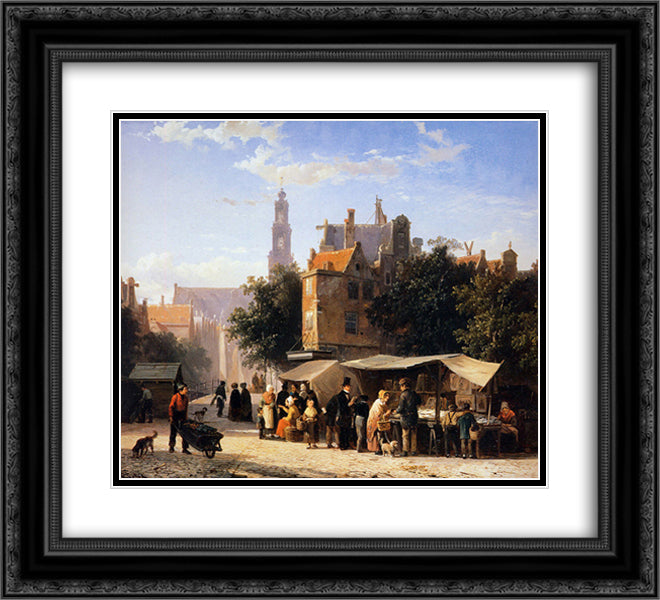Bookstall on the Noordermarket 22x20 Black Ornate Wood Framed Art Print Poster with Double Matting by Springer, Cornelis