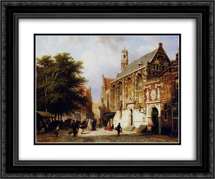 City view 24x20 Black Ornate Wood Framed Art Print Poster with Double Matting by Springer, Cornelis