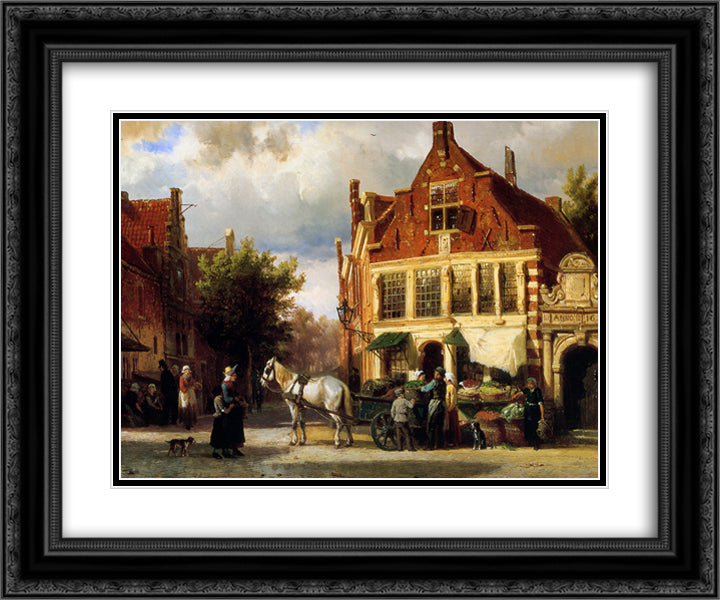 Street scene 24x20 Black Ornate Wood Framed Art Print Poster with Double Matting by Springer, Cornelis