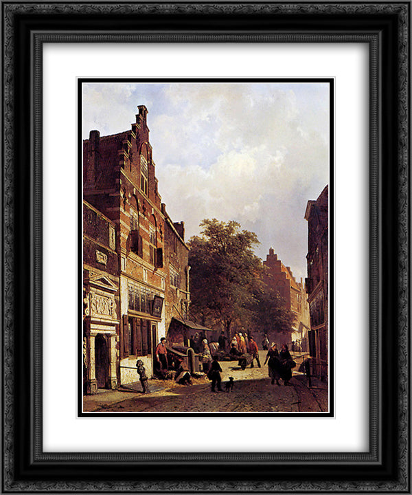 Street view 20x24 Black Ornate Wood Framed Art Print Poster with Double Matting by Springer, Cornelis