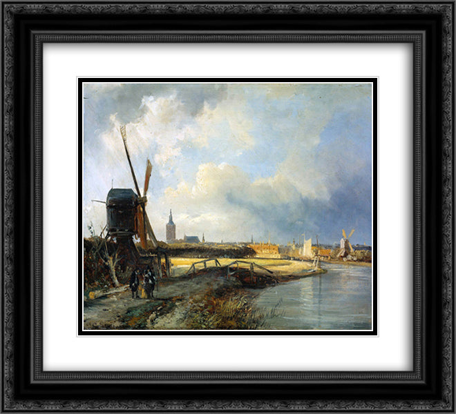 Study for View on Den Haag 22x20 Black Ornate Wood Framed Art Print Poster with Double Matting by Springer, Cornelis