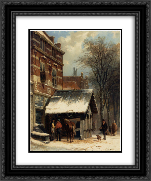 The Smithy of Culemborg in the Winter 20x24 Black Ornate Wood Framed Art Print Poster with Double Matting by Springer, Cornelis