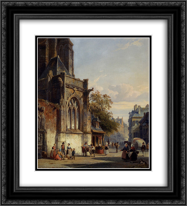 Town Square Before A Church A Capriccio 20x22 Black Ornate Wood Framed Art Print Poster with Double Matting by Springer, Cornelis