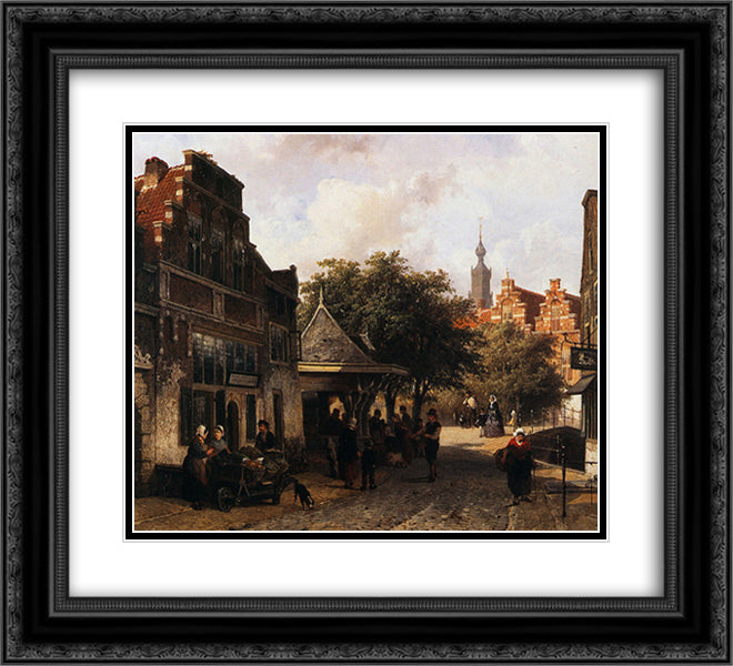 View of Oudewater 22x20 Black Ornate Wood Framed Art Print Poster with Double Matting by Springer, Cornelis