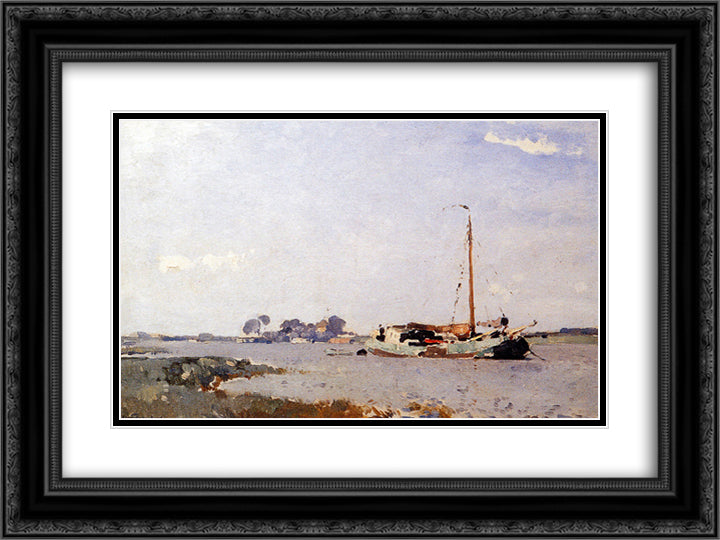 Ships On A Puddle 24x18 Black Ornate Wood Framed Art Print Poster with Double Matting by Vreedenburgh, Cornelis