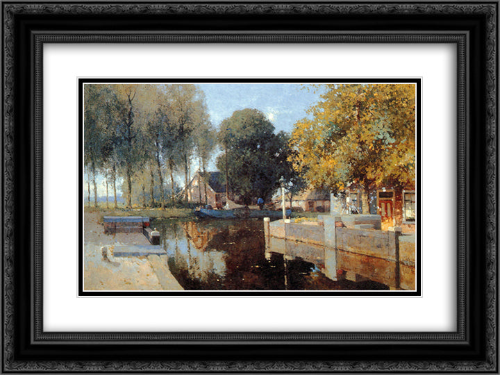 Sluice Of Woerdense Verlaat 24x18 Black Ornate Wood Framed Art Print Poster with Double Matting by Vreedenburgh, Cornelis