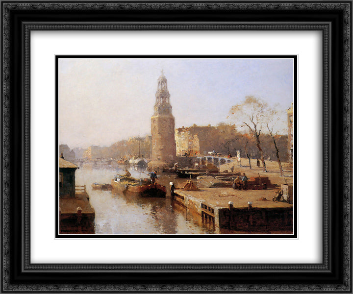 The Montelbaanstoren 24x20 Black Ornate Wood Framed Art Print Poster with Double Matting by Vreedenburgh, Cornelis