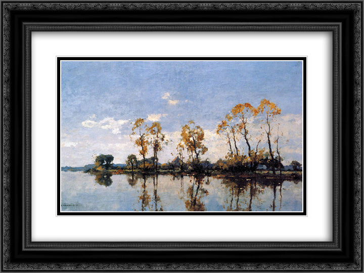 Trees At The Waal 24x18 Black Ornate Wood Framed Art Print Poster with Double Matting by Vreedenburgh, Cornelis