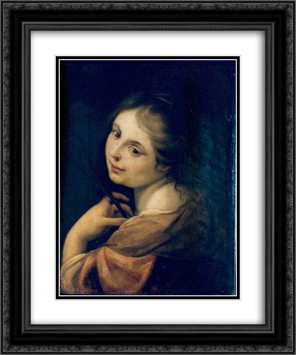 Half figure of a martyr 20x24 Black Ornate Wood Framed Art Print Poster with Double Matting by Correggio