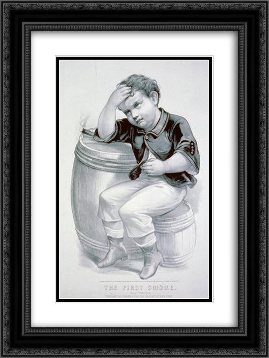 The first smoke. All wrong 18x24 Black Ornate Wood Framed Art Print Poster with Double Matting by Currier and Ives