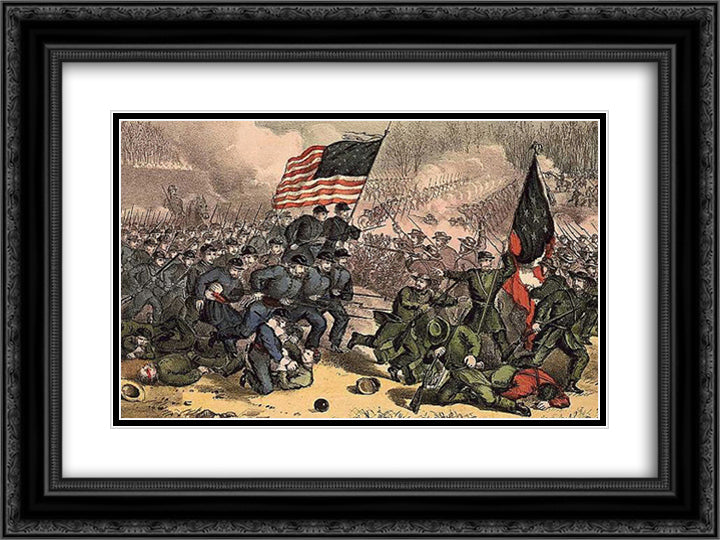 The second battle of Bull Run, fought Augt. 29th 1862 24x18 Black Ornate Wood Framed Art Print Poster with Double Matting by Currier and Ives