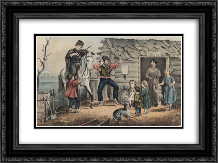 The Turning of the Tune 24x18 Black Ornate Wood Framed Art Print Poster with Double Matting by Currier and Ives