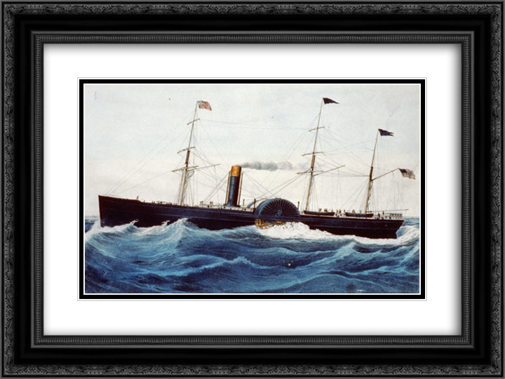 U.S. Mail steamship Baltic (launched 1850) of the Collins Line 24x18 Black Ornate Wood Framed Art Print Poster with Double Matting by Currier and Ives