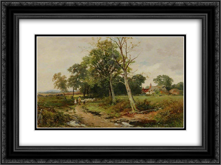 A Worcestershire Lane Scene 24x18 Black Ornate Wood Framed Art Print Poster with Double Matting by Bates, David
