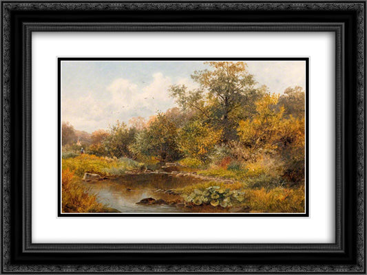 Brook at Old Storridge, Worcestershire 24x18 Black Ornate Wood Framed Art Print Poster with Double Matting by Bates, David