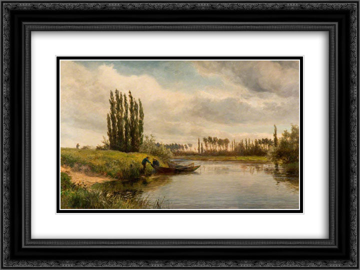 Joinville on the River Marne 24x18 Black Ornate Wood Framed Art Print Poster with Double Matting by Bates, David