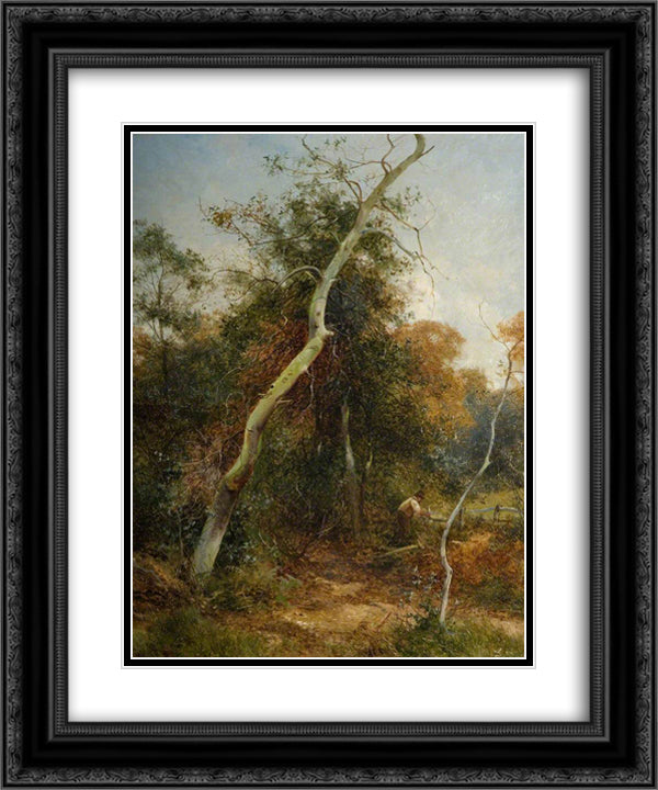 Mending the Fence, Sutton Park 20x24 Black Ornate Wood Framed Art Print Poster with Double Matting by Bates, David