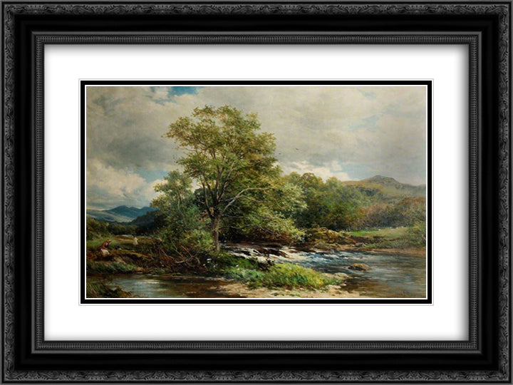 The Banks of the Brathay, Ambleside, Westmoreland 24x18 Black Ornate Wood Framed Art Print Poster with Double Matting by Bates, David